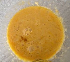 Beat eggs, vanilla, and oil