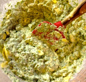 Mix Artichokes and Water Chestnuts in Spinach Dip