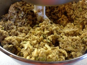 Mix wet mixture into dry mixture